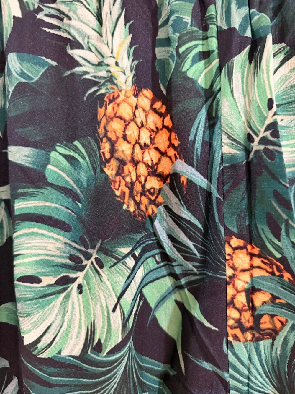 NWT Tropical Pineapple Print Crop Top Wide Leg Pants Set Resort Size L